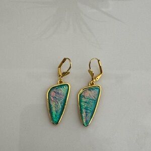Gold and Green Dangle Earrings